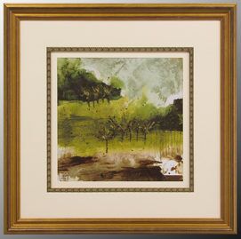 "Griffith Park I" Transitional Landscape Double Matte with Wood Filet in Green and Gold with Gold Frame 1