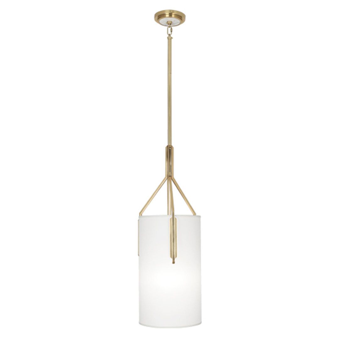 Modern Brass Pendant w/ White Marble Accents and White Fabric Shade 1
