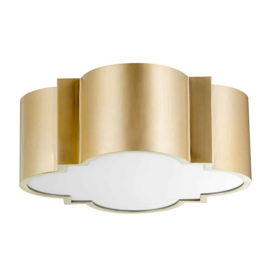 Flush Ceiling Light in Aged Brass Finish and White Glass Shade 1
