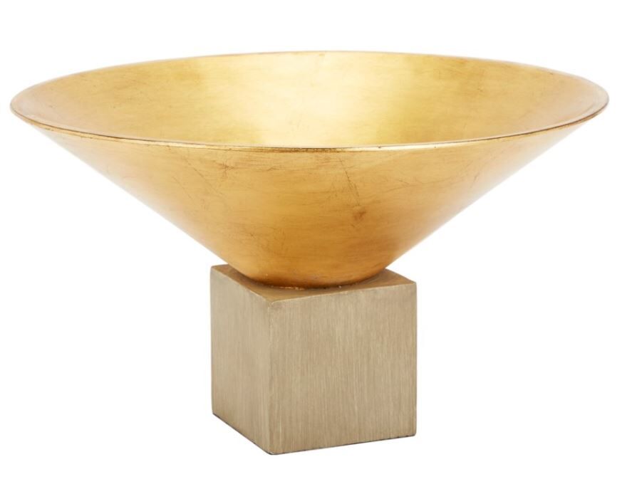 Gold Display Bowl on Gray Pedestal 1