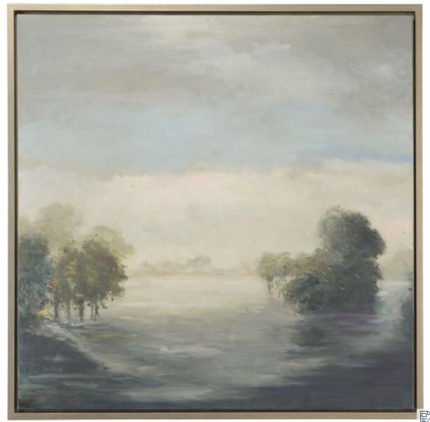 Morning Mist Landscape. Oil on Canvas w/ Silver Wood Frame. 1