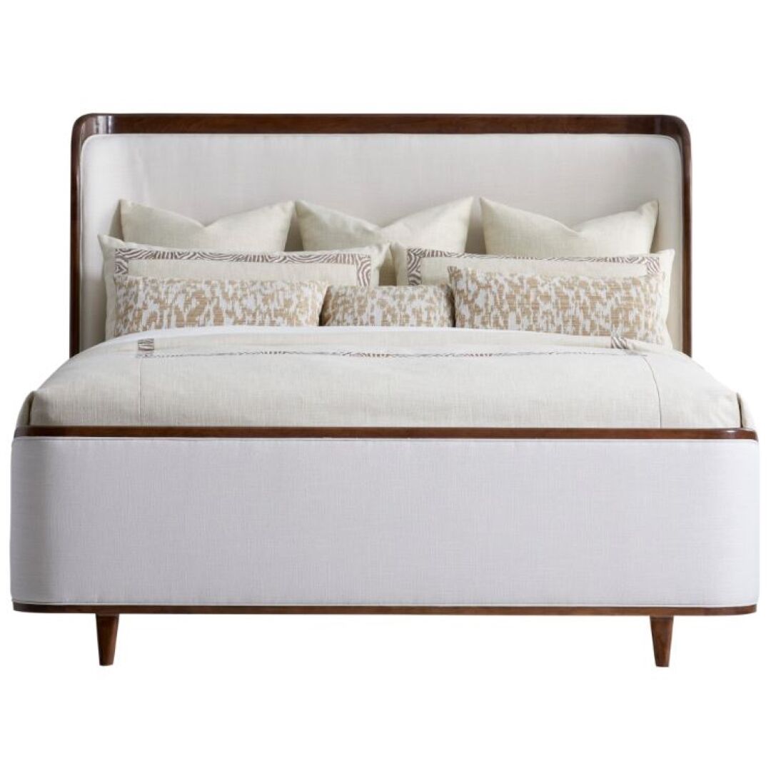 Hickory White King Bed in Natural Fabric w/ Night Graphite Wood Trim 1