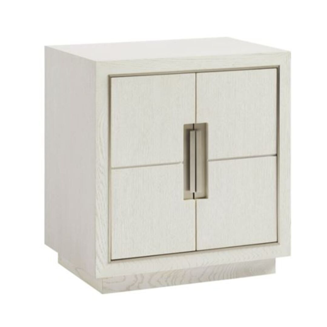 2 Door NIghtstand in White Washed Oak Finish w/ Nickel Accents & Power Receptacle 1
